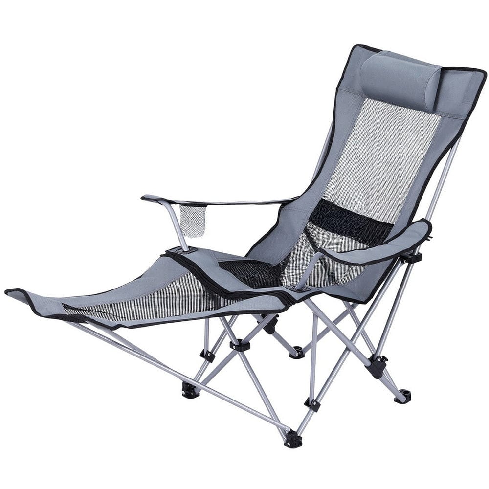 Weisshorn Camping Chair Adjustable Reclining Portable Outdoor Folding Chair Grey - SportZone.co.nz