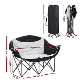 Weisshorn Camping Chair Double Folding Moon Chair Portable Seat 240KG - SportZone.co.nz