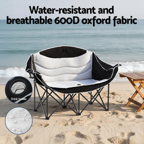 Weisshorn Camping Chair Double Folding Moon Chair Portable Seat 240KG - SportZone.co.nz