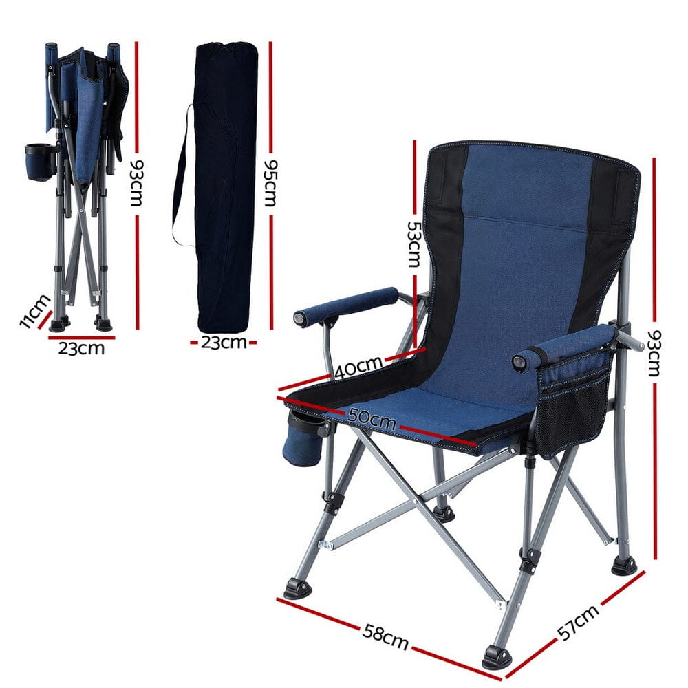 Weisshorn Camping Chair Folding Outdoor Portable Seat Lightweight Beach Picnic Fishing Capacity 120KG Navy Blue - SportZone.co.nz