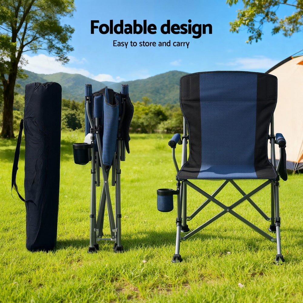 Weisshorn Camping Chair Folding Outdoor Portable Seat Lightweight Beach Picnic Fishing Capacity 120KG Navy Blue - SportZone.co.nz