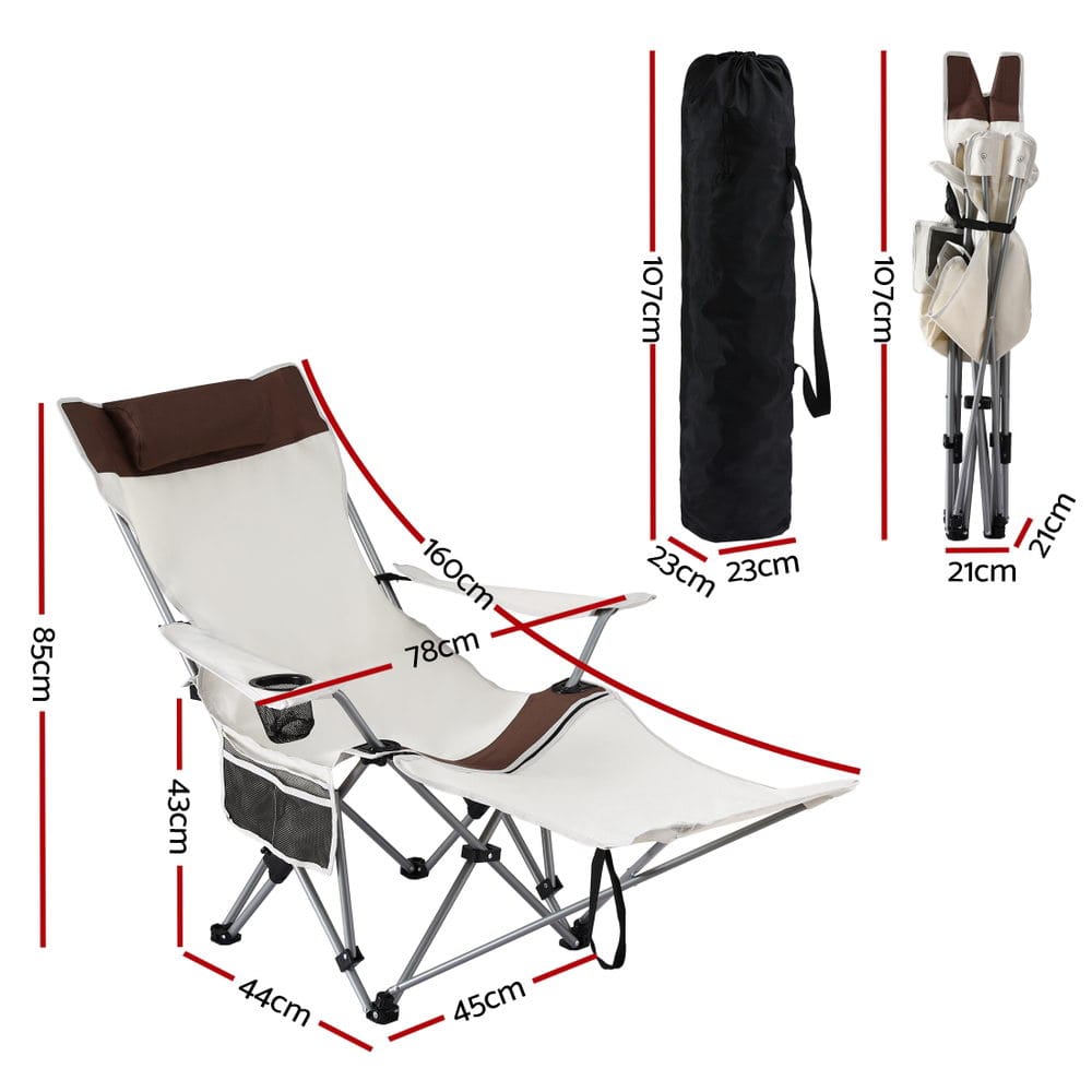 Weisshorn Camping Chair Reclining Adjustable Portable Outdoor Folding Lightweight - SportZone.co.nz
