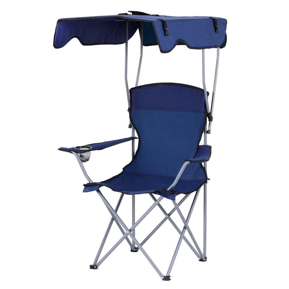 Weisshorn Camping Chair With Canopy Folding Outdoor Portable Seat Lightweight Beach Picnic Fishing Capacity 120KG Navy Blue - SportZone.co.nz