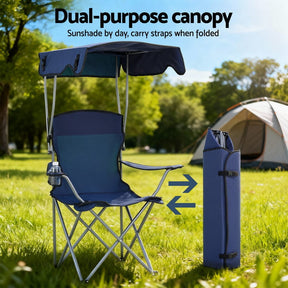 Weisshorn Camping Chair With Canopy Folding Outdoor Portable Seat Lightweight Beach Picnic Fishing Capacity 120KG Navy Blue - SportZone.co.nz