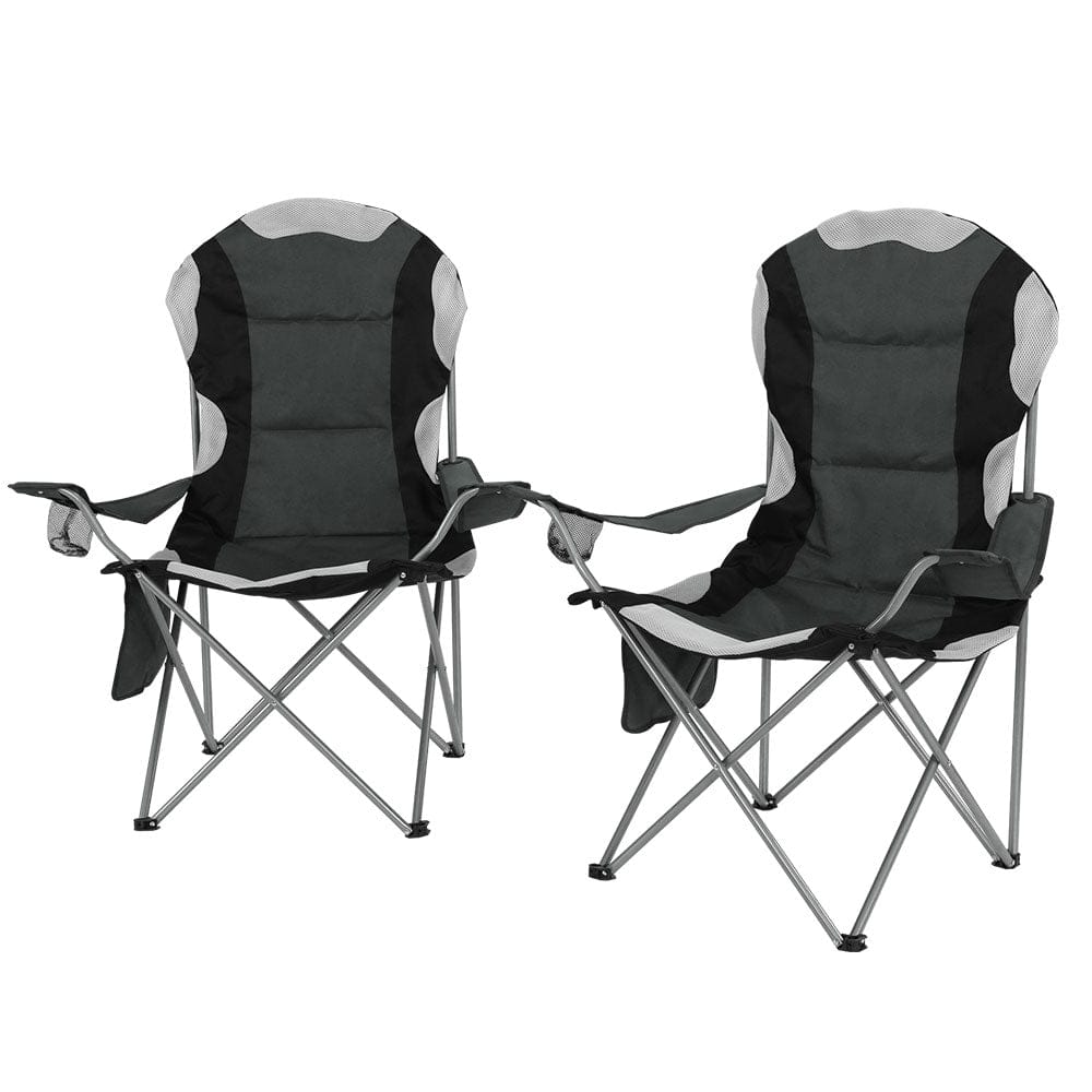 Weisshorn Camping Folding Chair Portable Outdoor Hiking Fishing Picnic Grey 2pcs - SportZone.co.nz