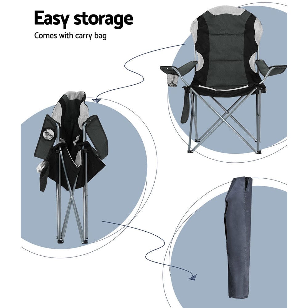 Weisshorn Camping Folding Chair Portable Outdoor Hiking Fishing Picnic Grey 2pcs - SportZone.co.nz