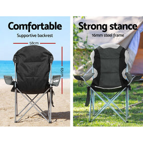 Weisshorn Camping Folding Chair Portable Outdoor Hiking Fishing Picnic Grey 2pcs - SportZone.co.nz