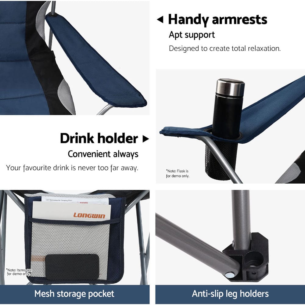 Weisshorn Camping Folding Chair Portable Outdoor Hiking Fishing Picnic Navy 2pcs - SportZone.co.nz