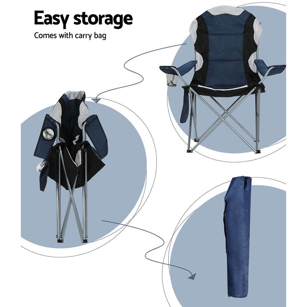 Weisshorn Camping Folding Chair Portable Outdoor Hiking Fishing Picnic Navy 2pcs - SportZone.co.nz