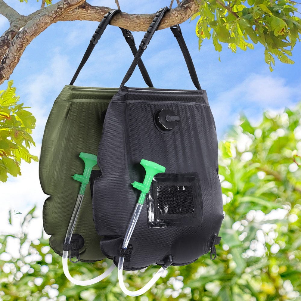 Weisshorn Camping Shower Bag 20L Set of 2 Portable Green Black - SportZone.co.nz