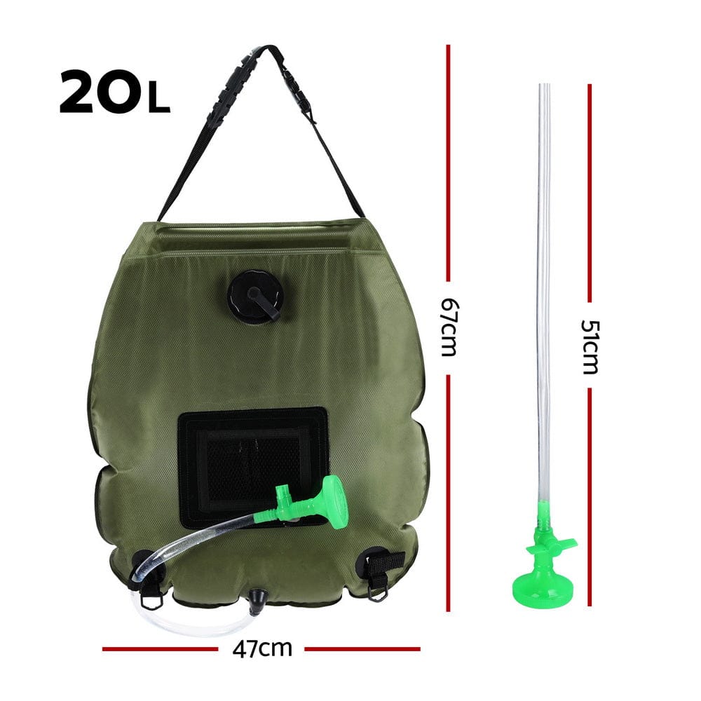 Weisshorn Camping Shower Bag 20L Set of 2 Portable Green Black - SportZone.co.nz