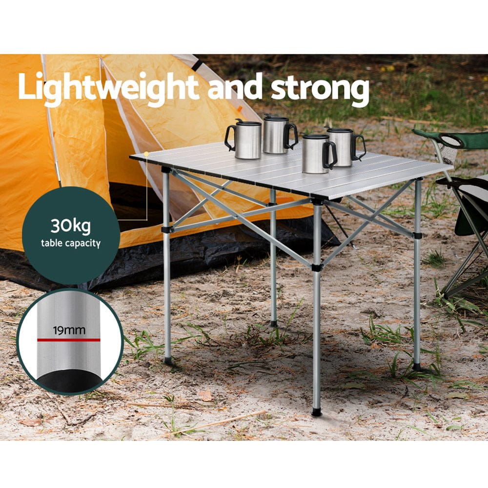 Weisshorn Folding Camping Table 70CM Roll Up Outdoor Picnic BBQ Aluminium Desk - SportZone.co.nz