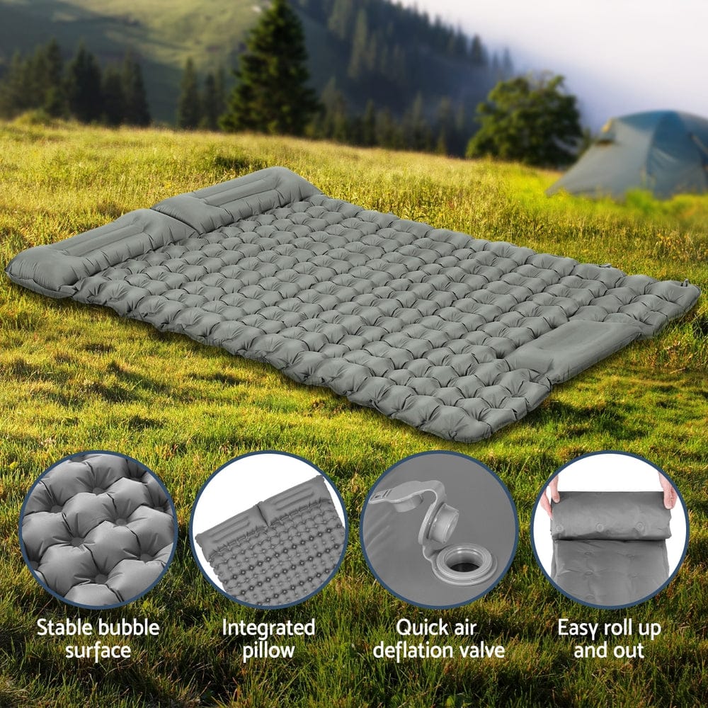 Weisshorn Self Inflating Mattress Camping Sleeping Mat Air Bed Double Pillow Bag - SportZone.co.nz