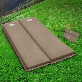 Weisshorn Self Inflating Mattress Camping Sleeping Mat Air Bed Double Set Coffee - SportZone.co.nz