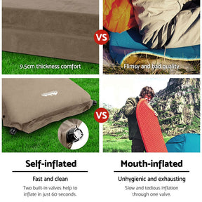Weisshorn Self Inflating Mattress Camping Sleeping Mat Air Bed Double Set Coffee - SportZone.co.nz