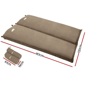 Weisshorn Self Inflating Mattress Camping Sleeping Mat Air Bed Double Set Coffee - SportZone.co.nz