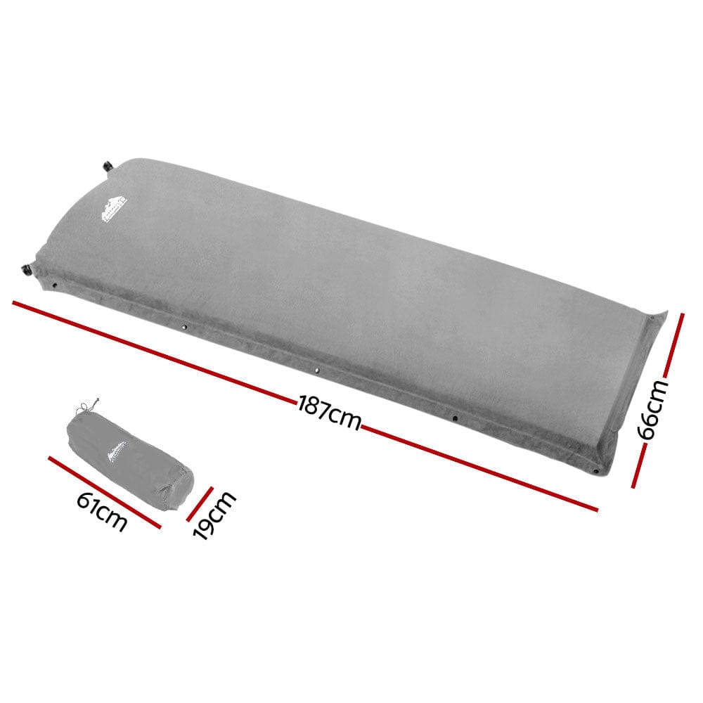 Weisshorn Self Inflating Mattress Camping Sleeping Mat Air Bed Single Grey - SportZone.co.nz