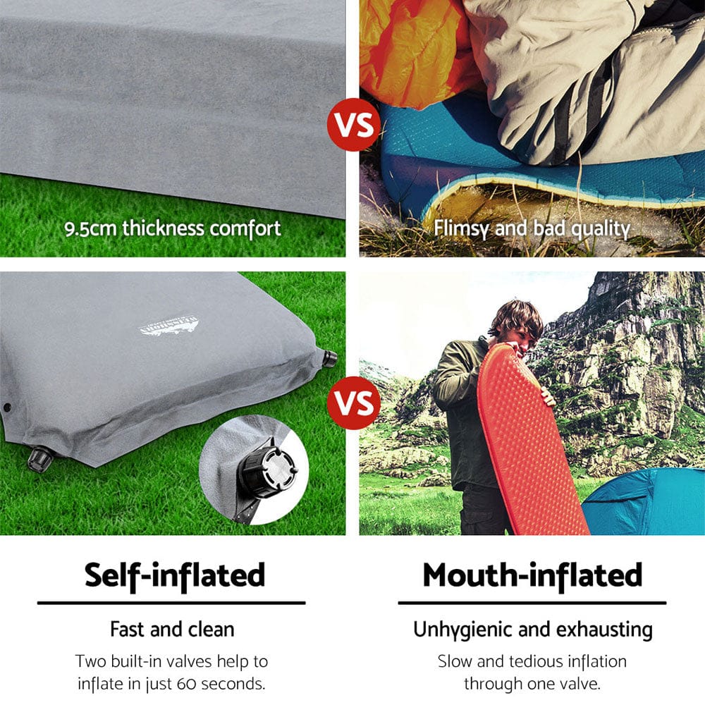 Weisshorn Self Inflating Mattress Camping Sleeping Mat Air Bed Single Grey - SportZone.co.nz