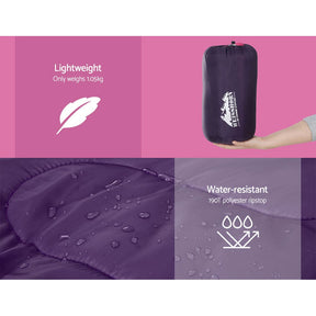 Weisshorn Sleeping Bag Kids Single 172cm Thermal Camping Hiking Pink - SportZone.co.nz