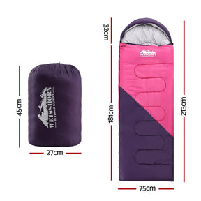 Weisshorn Sleeping Bag Single 213cm Thermal Camping Hiking Pink - SportZone.co.nz