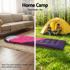 Weisshorn Sleeping Bag Single 213cm Thermal Camping Hiking Pink - SportZone.co.nz