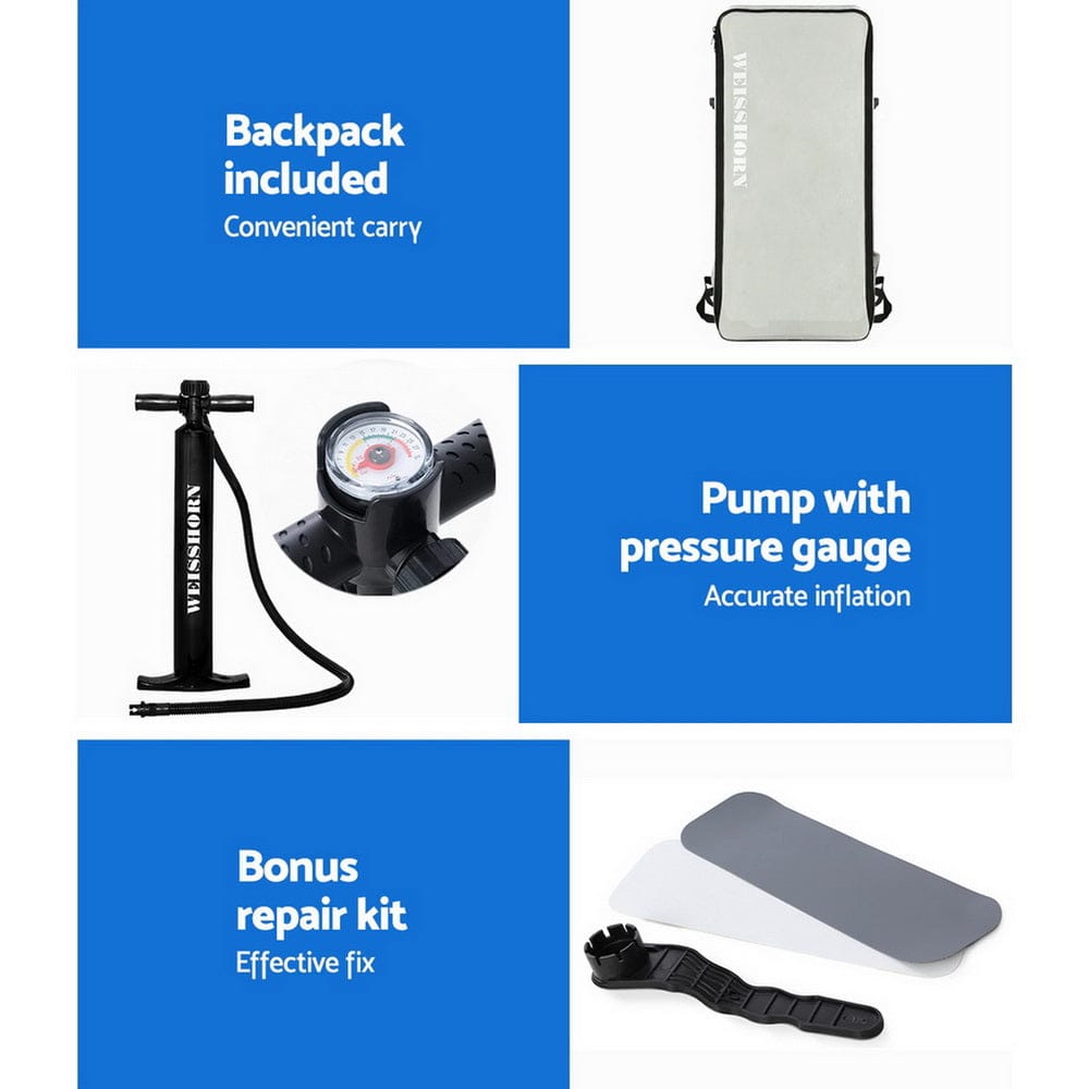 Weisshorn Stand Up Paddle Board 11ft Inflatable SUP Surfboard Paddleboard Kayak Surf Black - SportZone.co.nz