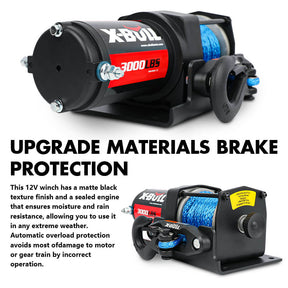 X - BULL 12V Electric Winch 3000LB ATV Winch Boat Trailer Winch Synthetic Rope - SportZone.co.nz
