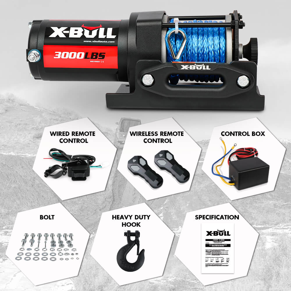 X - BULL 12V Electric Winch 3000LB ATV Winch Boat Trailer Winch Synthetic Rope - SportZone.co.nz