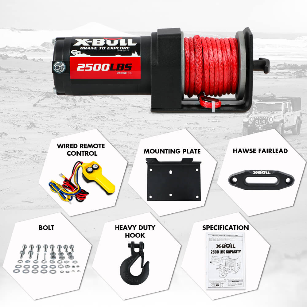 X - BULL 2500LBS Electric Winch 12V Winch Synthetic Rope 15.2M ATV Winch Kit Boat Winch Trailer - SportZone.co.nz