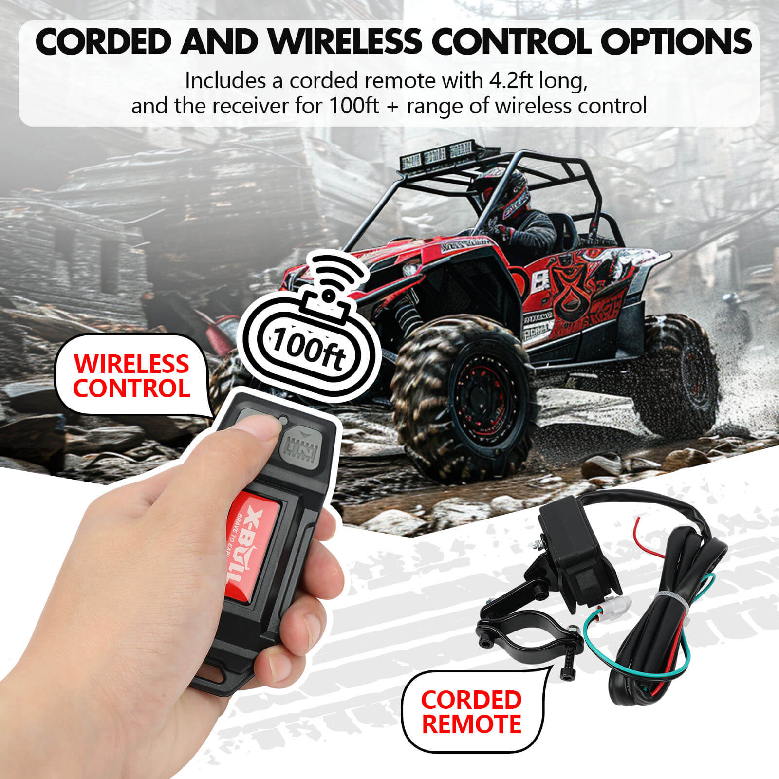 X - BULL 5000LBS Electric Winch 12V Synthetic Rope ATV UTV Boat Upgraded version - SportZone.co.nz