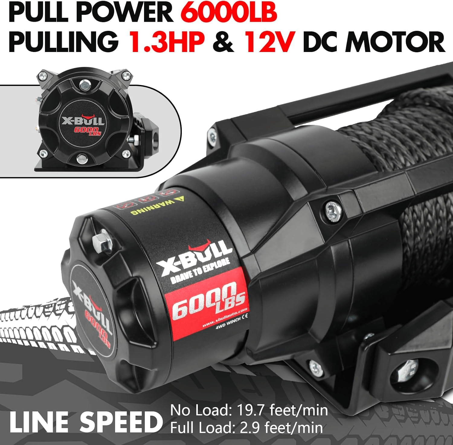 X - BULL 6000lbs Electric Winch 12V Synthetic Rope Towing Trailer ATV UTV BOAT Upgraded version - SportZone.co.nz