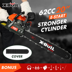 X-BULL Chainsaw Petrol Commercial 62cc 20" Bar E-Start Tree Pruning Top Handle - SportZone.co.nz