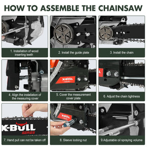 X-BULL Chainsaw Petrol Commercial 62cc 20" Bar E-Start Tree Pruning Top Handle - SportZone.co.nz