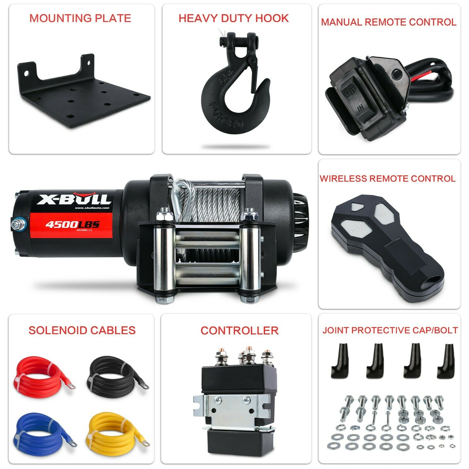 X - BULL Electric Winch 12V 4500LBS Steel Cable Wireless remote ATV UTV Boat Trailer - SportZone.co.nz