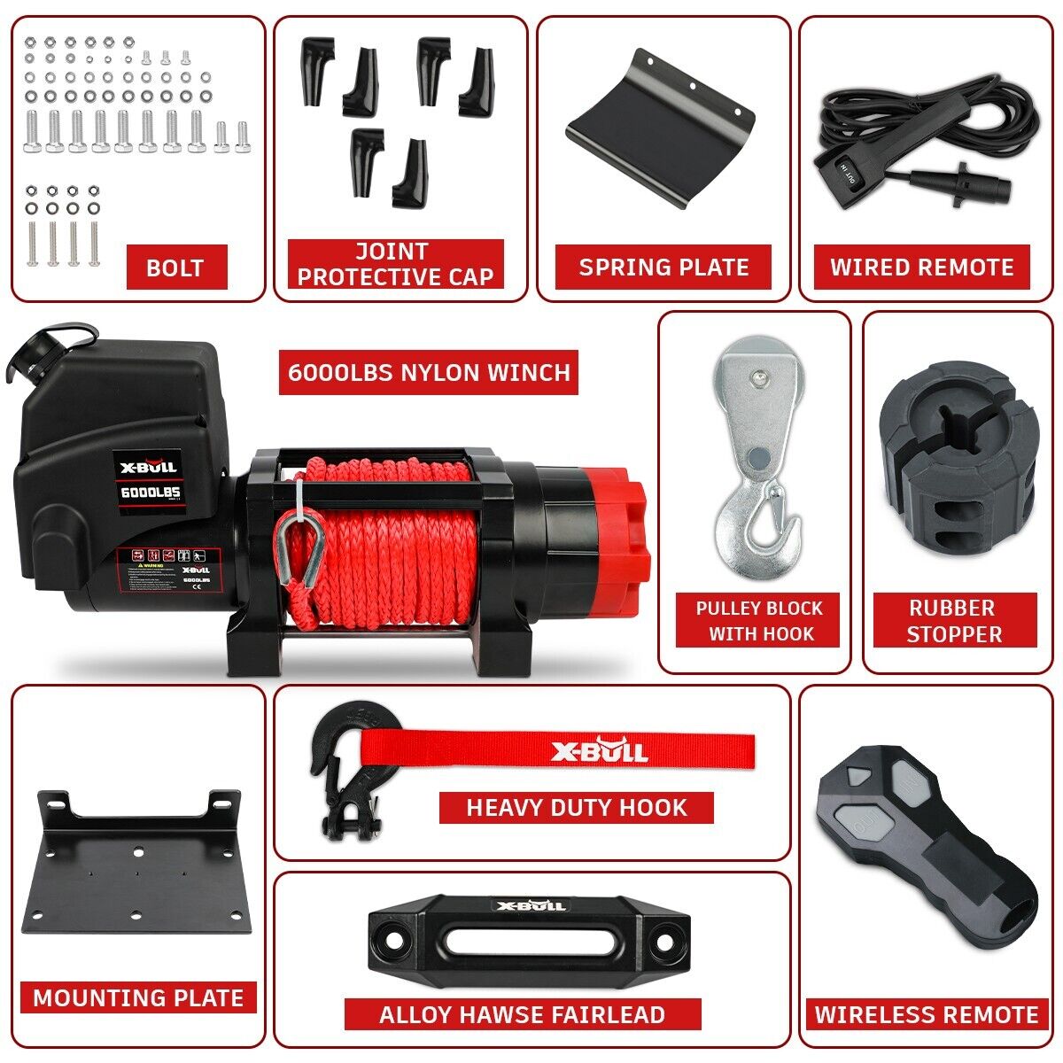 X - BULL Electric Winch 6000LBS 12V BOAT Synthetic Rope Wireless Remote 4WD ATV UTV - SportZone.co.nz
