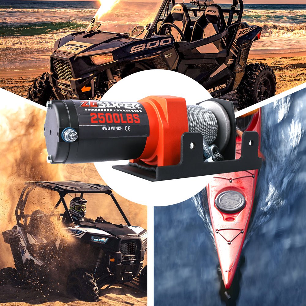 ZESUPER Electric Winch 2500LBS/1134KG 12V 15.2M Steel Cable ATV UTV 4WD 4X4 Boat - SportZone.co.nz