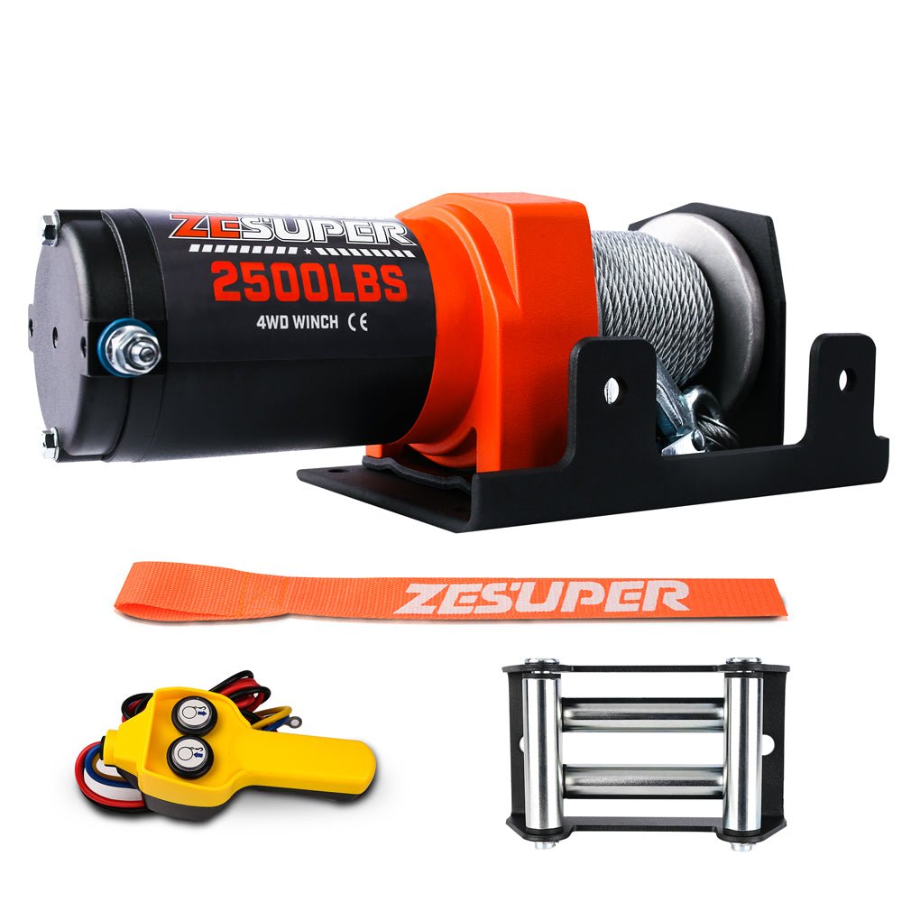 ZESUPER Electric Winch 2500LBS/1134KG 12V 15.2M Steel Cable ATV UTV 4WD 4X4 Boat - SportZone.co.nz
