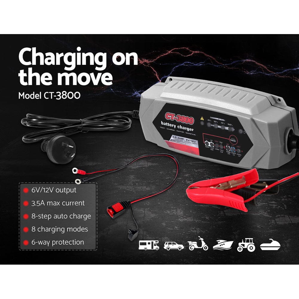 12V Automatic Car Battery Charger 6V 3.5Amp Vehicle Truck Chargers AGM - SportZone.co.nz
