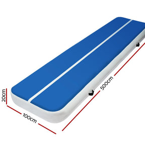 5m x 1m Inflatable Air Track Mat 20cm Thick Gymnastic Tumbling Blue And White - SportZone.co.nz