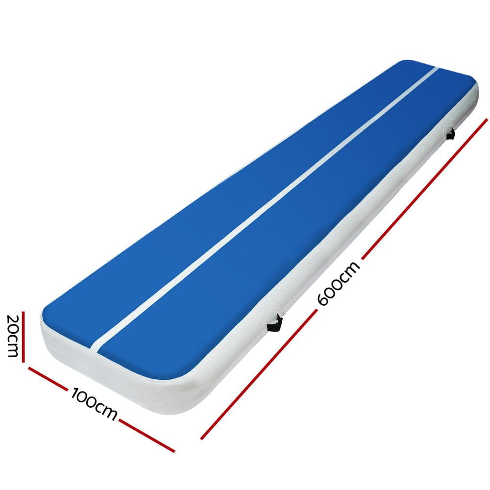 6m x 1m Inflatable Air Track Mat 20cm Thick Gymnastic Tumbling Blue And White - SportZone.co.nz