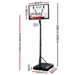 Everfit 2.6M Basketball Hoop Stand System Adjustable Portable Pro Kids Clear