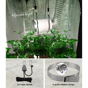 Greenfingers 4" Ventilation Kit for Hydroponics Grow Tents, including a fan, carbon filter, and duct.