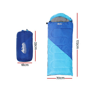 Weisshorn Sleeping Bag Kids Single 172cm Thermal Camping Hiking Blue