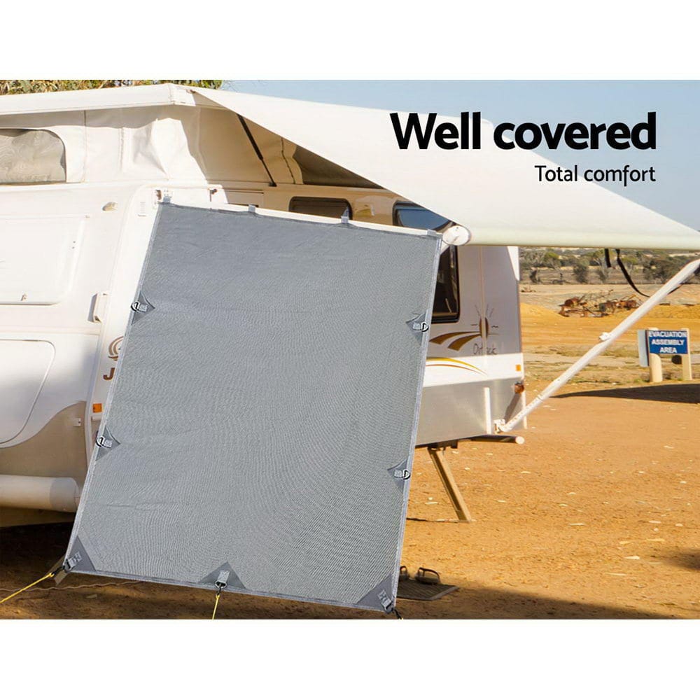 Caravan Privacy Screen Roll Out Awning 2.1x1.8M Sun Shade Pop Top End Wall Grey - SportZone.co.nz