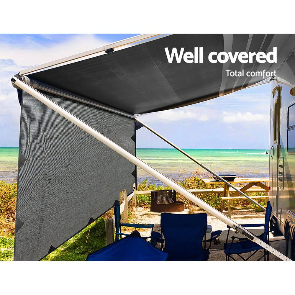 Caravan Privacy Screen Roll Out Awning 3.4x1.95M End Wall Side Sun Shade Grey - SportZone.co.nz