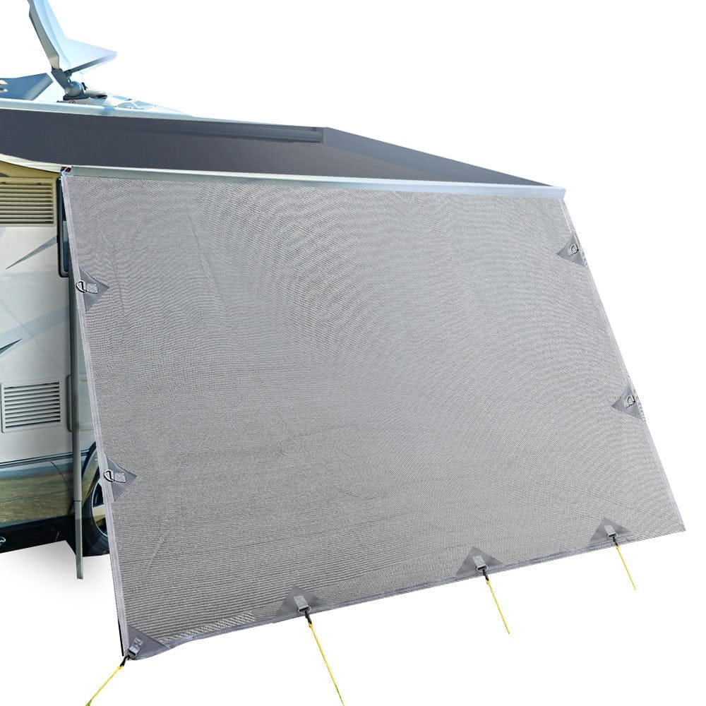 Caravan Privacy Screen Roll Out Awning 3.7X1.95M End Wall Side Sun Shade Grey - SportZone.co.nz