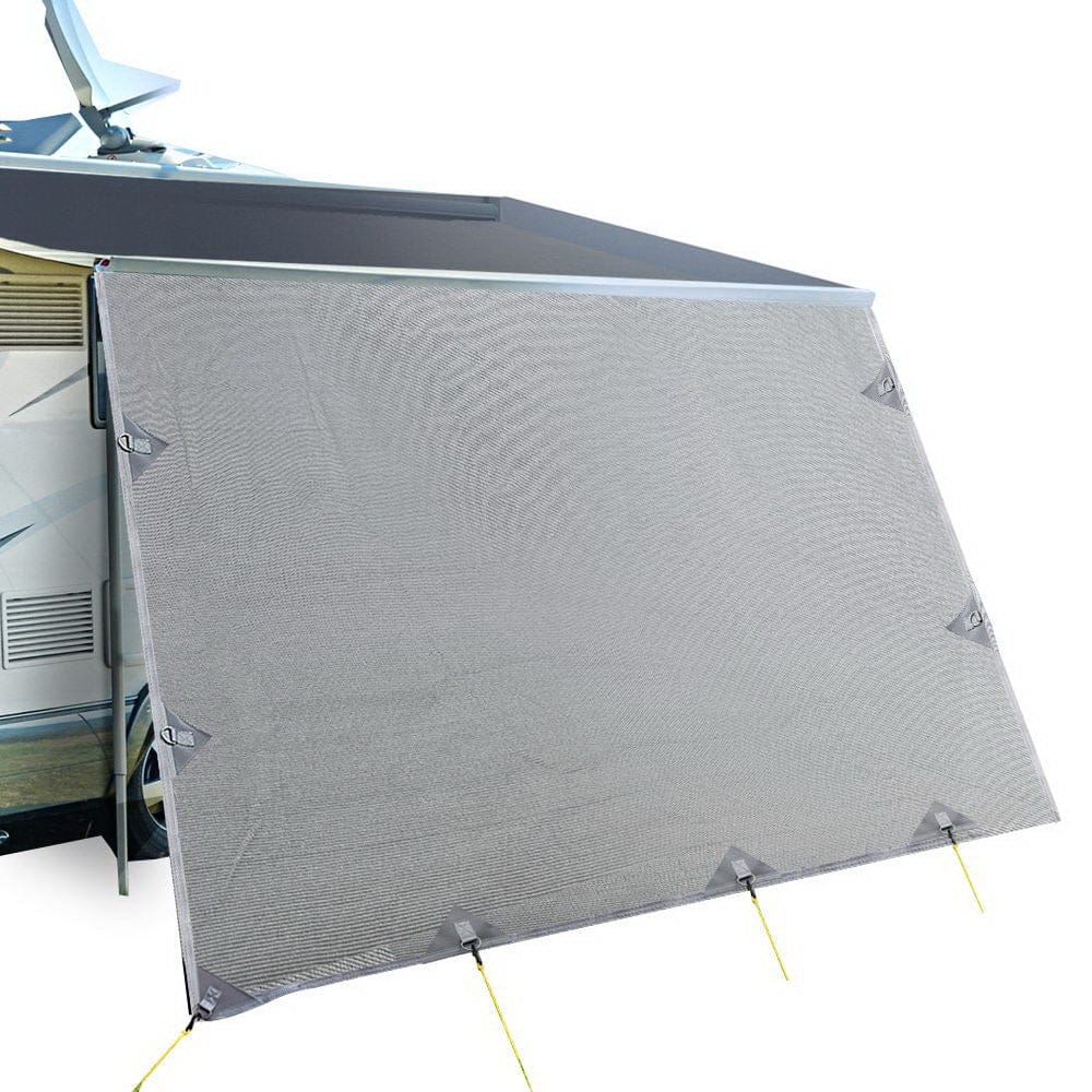 Caravan Privacy Screen Roll Out Awning 4.3X1.95M End Wall Side Sun Shade Grey - SportZone.co.nz