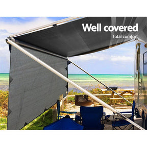 Caravan Privacy Screen Roll Out Awning 4.3X1.95M End Wall Side Sun Shade Grey - SportZone.co.nz