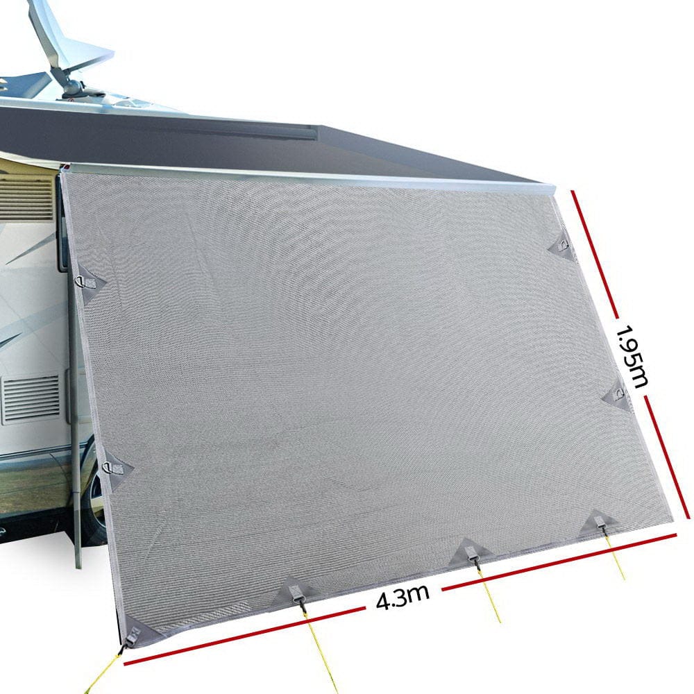 Caravan Privacy Screen Roll Out Awning 4.3X1.95M End Wall Side Sun Shade Grey - SportZone.co.nz