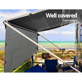 Caravan Privacy Screen Roll Out Awning 4.6x1.95M End Wall Side Sun Shade Grey - SportZone.co.nz